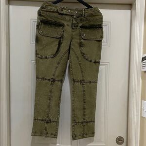 We The Free Green Moto Cargo Cropped Jeans NWOT 4